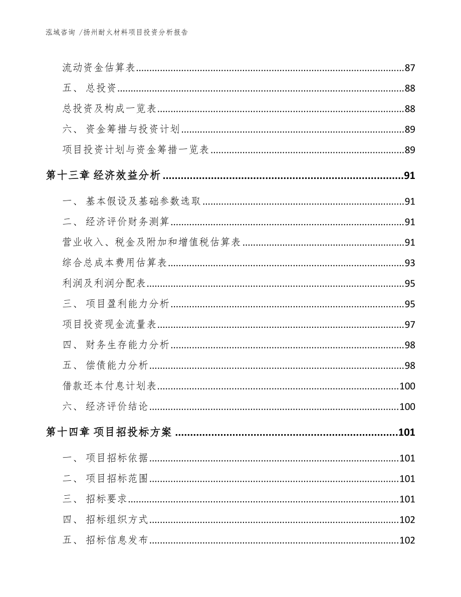 扬州耐火材料项目投资分析报告(范文参考)
